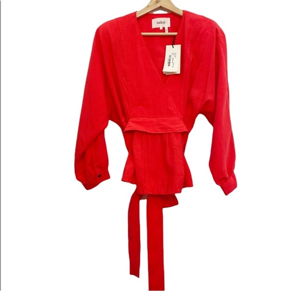 NWT Ba&sh Cola Wrap Top Crepe De Chine Blouse in Vermillion Size 2 - Picture 3 of 7